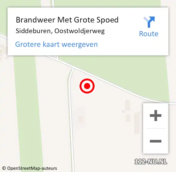 Locatie op kaart van de 112 melding: Brandweer Met Grote Spoed Naar Siddeburen, Oostwoldjerweg op 15 augustus 2021 06:08