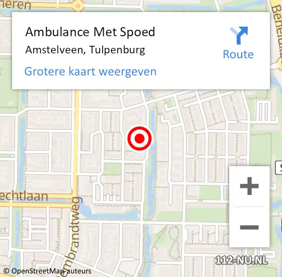 Locatie op kaart van de 112 melding: Ambulance Met Spoed Naar Amstelveen, Tulpenburg op 15 augustus 2021 07:24