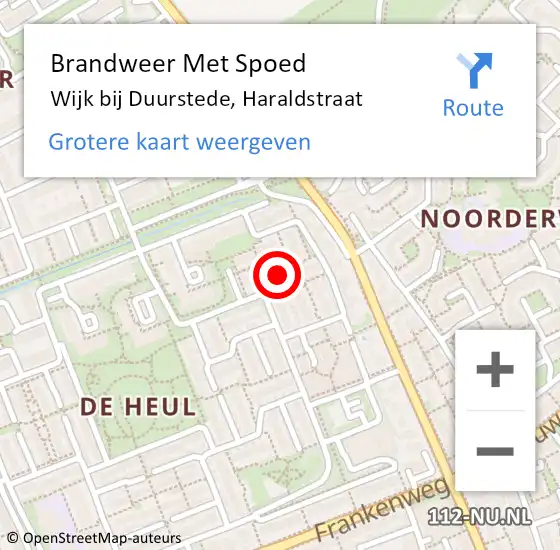 Locatie op kaart van de 112 melding: Brandweer Met Spoed Naar Wijk bij Duurstede, Haraldstraat op 15 augustus 2021 07:41