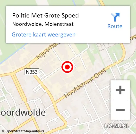 Locatie op kaart van de 112 melding: Politie Met Grote Spoed Naar Noordwolde, Molenstraat op 15 augustus 2021 07:56