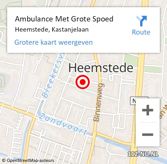 Locatie op kaart van de 112 melding: Ambulance Met Grote Spoed Naar Heemstede, Kastanjelaan op 15 augustus 2021 08:32