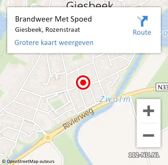 Locatie op kaart van de 112 melding: Brandweer Met Spoed Naar Giesbeek, Rozenstraat op 15 augustus 2021 09:33