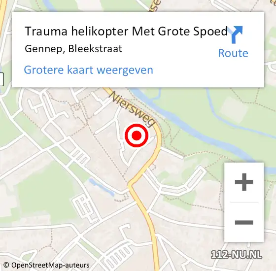 Locatie op kaart van de 112 melding: Trauma helikopter Met Grote Spoed Naar Gennep, Bleekstraat op 15 augustus 2021 09:57