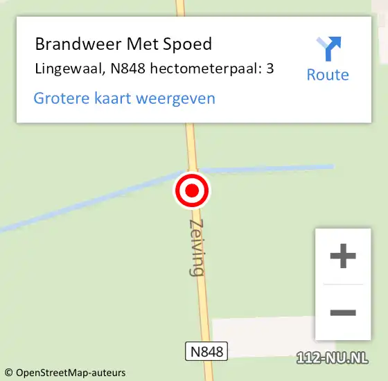 Locatie op kaart van de 112 melding: Brandweer Met Spoed Naar Lingewaal, N848 hectometerpaal: 3 op 15 augustus 2021 10:20