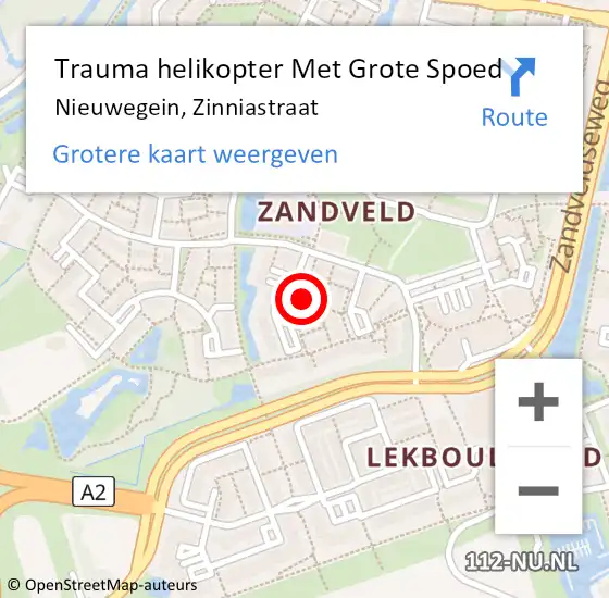 Locatie op kaart van de 112 melding: Trauma helikopter Met Grote Spoed Naar Nieuwegein, Zinniastraat op 15 augustus 2021 10:28