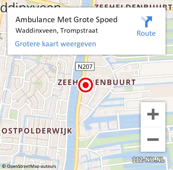 Locatie op kaart van de 112 melding: Ambulance Met Grote Spoed Naar Waddinxveen, Trompstraat op 15 augustus 2021 10:37