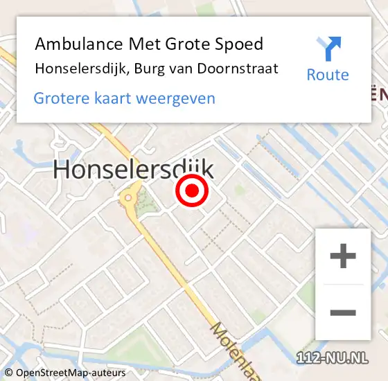 Locatie op kaart van de 112 melding: Ambulance Met Grote Spoed Naar Honselersdijk, Burg van Doornstraat op 15 augustus 2021 10:39