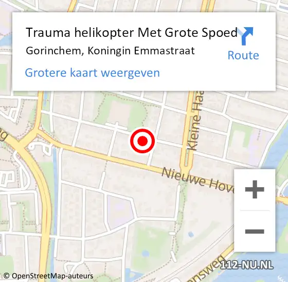 Locatie op kaart van de 112 melding: Trauma helikopter Met Grote Spoed Naar Gorinchem, Koningin Emmastraat op 15 augustus 2021 10:49