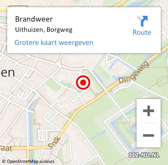 Locatie op kaart van de 112 melding: Brandweer Uithuizen, Borgweg op 15 augustus 2021 11:06