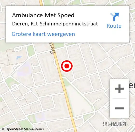 Locatie op kaart van de 112 melding: Ambulance Met Spoed Naar Dieren, R.J. Schimmelpenninckstraat op 15 augustus 2021 11:37