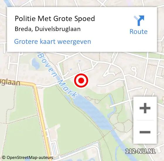 Locatie op kaart van de 112 melding: Politie Met Grote Spoed Naar Breda, Duivelsbruglaan op 15 augustus 2021 11:47