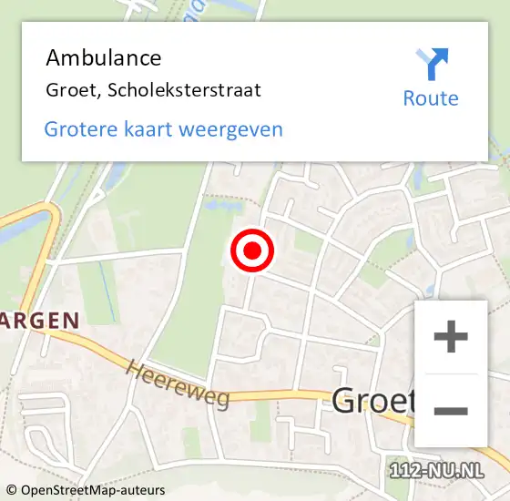Locatie op kaart van de 112 melding: Ambulance Groet, Scholeksterstraat op 15 augustus 2021 11:51