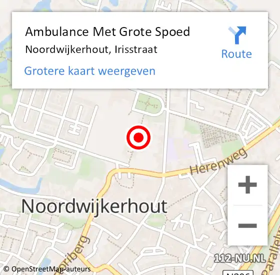 Locatie op kaart van de 112 melding: Ambulance Met Grote Spoed Naar Noordwijkerhout, Irisstraat op 15 augustus 2021 12:15