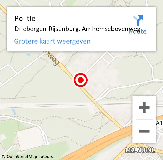 Locatie op kaart van de 112 melding: Politie Driebergen-Rijsenburg, Arnhemsebovenweg op 15 augustus 2021 12:26