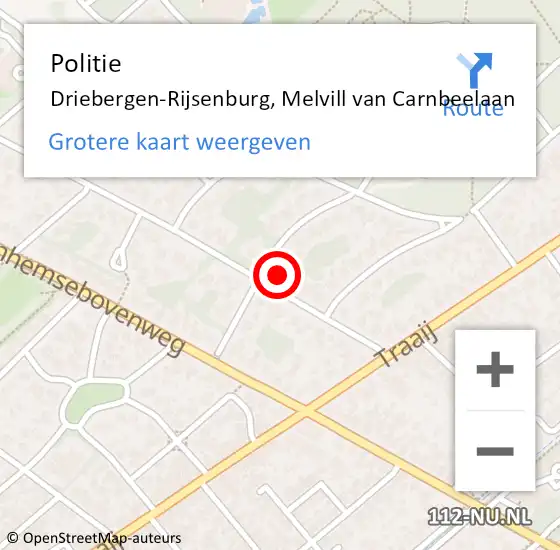 Locatie op kaart van de 112 melding: Politie Driebergen-Rijsenburg, Melvill van Carnbeelaan op 15 augustus 2021 12:27