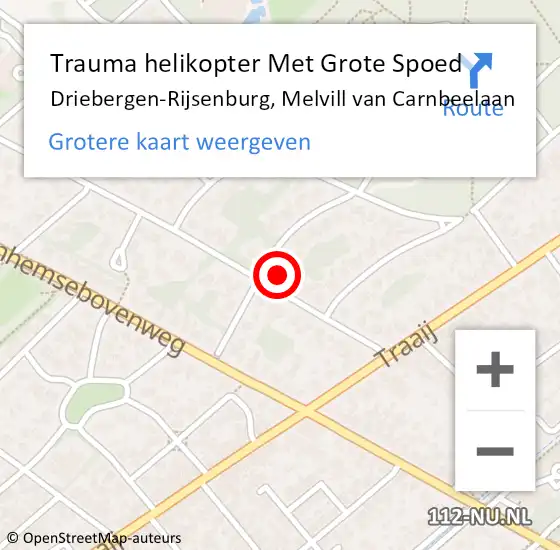 Locatie op kaart van de 112 melding: Trauma helikopter Met Grote Spoed Naar Driebergen-Rijsenburg, Melvill van Carnbeelaan op 15 augustus 2021 12:27