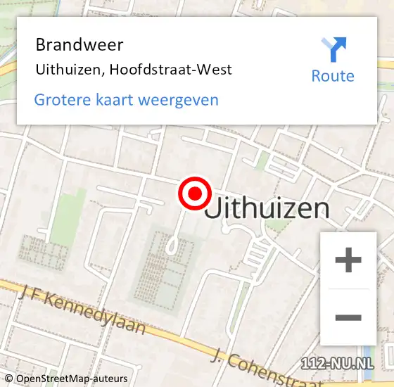 Locatie op kaart van de 112 melding: Brandweer Uithuizen, Hoofdstraat-West op 15 augustus 2021 12:51