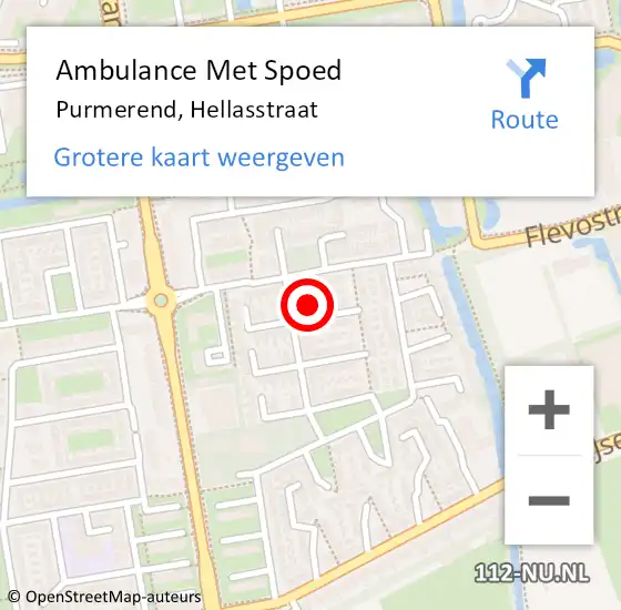 Locatie op kaart van de 112 melding: Ambulance Met Spoed Naar Purmerend, Hellasstraat op 15 augustus 2021 12:57