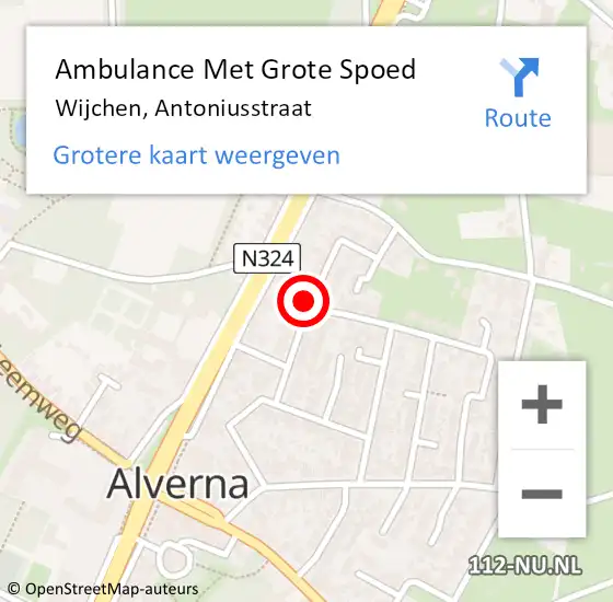 Locatie op kaart van de 112 melding: Ambulance Met Grote Spoed Naar Wijchen, Antoniusstraat op 15 augustus 2021 13:28