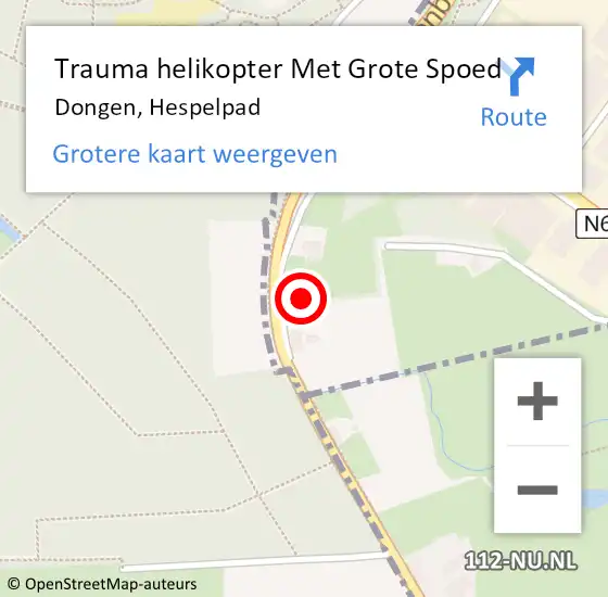 Locatie op kaart van de 112 melding: Trauma helikopter Met Grote Spoed Naar Dongen, Hespelpad op 15 augustus 2021 13:33