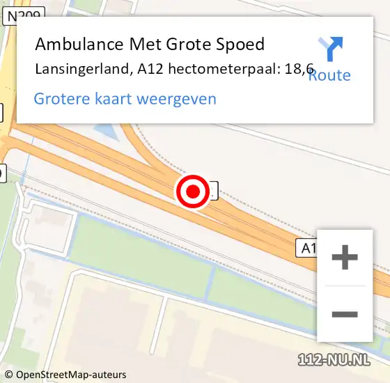 Locatie op kaart van de 112 melding: Ambulance Met Grote Spoed Naar Lansingerland, A12 hectometerpaal: 18,6 op 15 augustus 2021 13:36