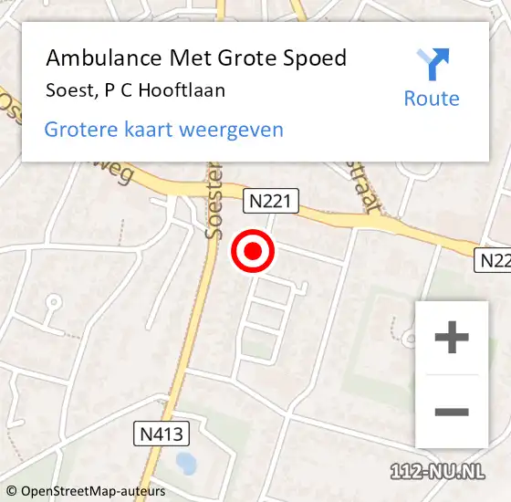 Locatie op kaart van de 112 melding: Ambulance Met Grote Spoed Naar Soest, P C Hooftlaan op 19 juni 2014 19:16