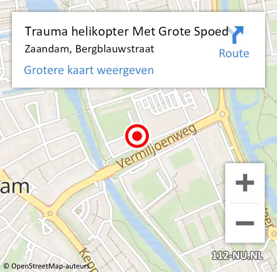 Locatie op kaart van de 112 melding: Trauma helikopter Met Grote Spoed Naar Zaandam, Bergblauwstraat op 15 augustus 2021 13:42