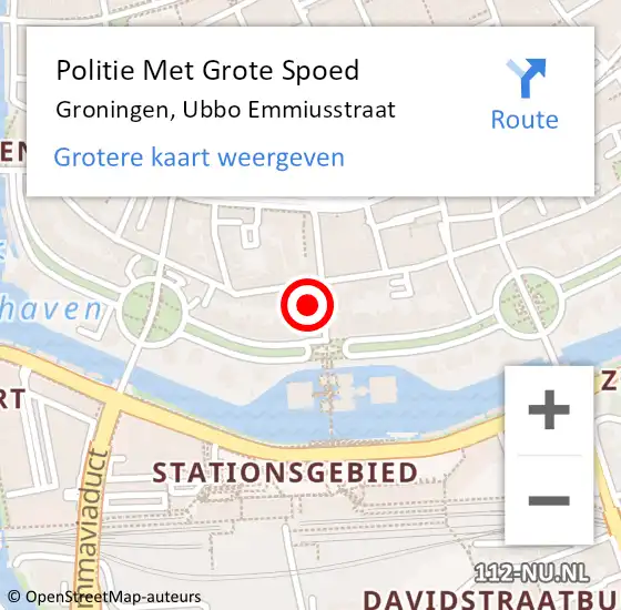 Locatie op kaart van de 112 melding: Politie Met Grote Spoed Naar Groningen, Ubbo Emmiusstraat op 15 augustus 2021 14:19