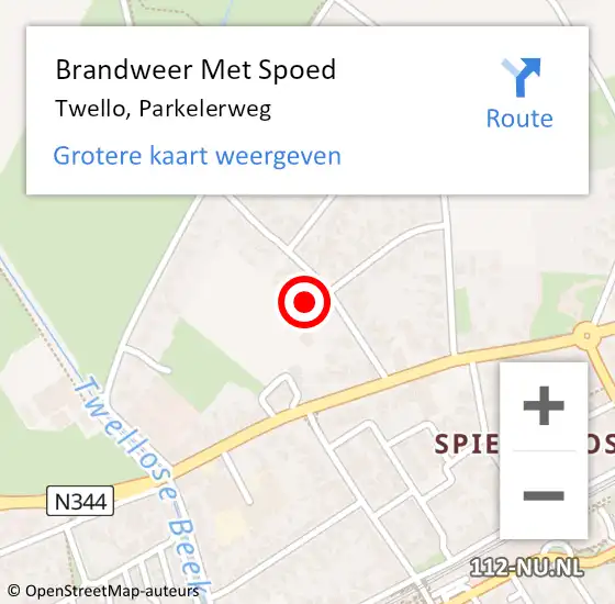 Locatie op kaart van de 112 melding: Brandweer Met Spoed Naar Twello, Parkelerweg op 15 augustus 2021 14:26