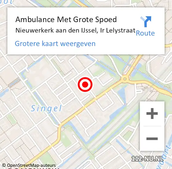 Locatie op kaart van de 112 melding: Ambulance Met Grote Spoed Naar Nieuwerkerk aan den IJssel, Ir Lelystraat op 15 augustus 2021 14:42