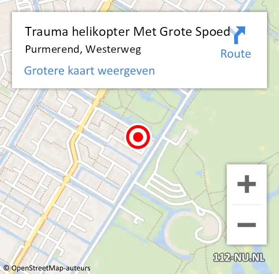 Locatie op kaart van de 112 melding: Trauma helikopter Met Grote Spoed Naar Purmerend, Westerweg op 15 augustus 2021 14:47