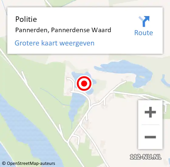 Locatie op kaart van de 112 melding: Politie Pannerden, Pannerdense Waard op 15 augustus 2021 15:13