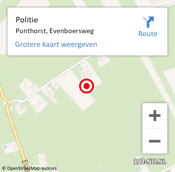 Locatie op kaart van de 112 melding: Politie Punthorst, Evenboersweg op 15 augustus 2021 15:32