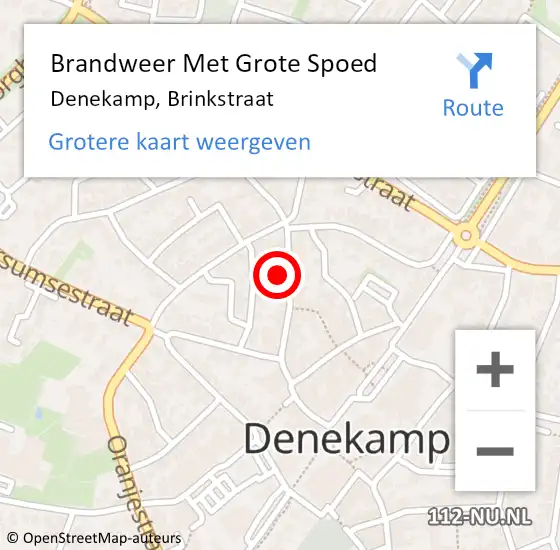 Locatie op kaart van de 112 melding: Brandweer Met Grote Spoed Naar Denekamp, Brinkstraat op 15 augustus 2021 15:40