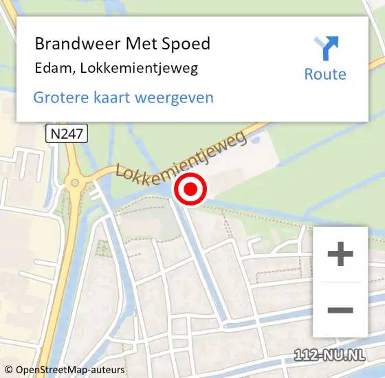 Locatie op kaart van de 112 melding: Brandweer Met Spoed Naar Edam, Lokkemientjeweg op 15 augustus 2021 15:49