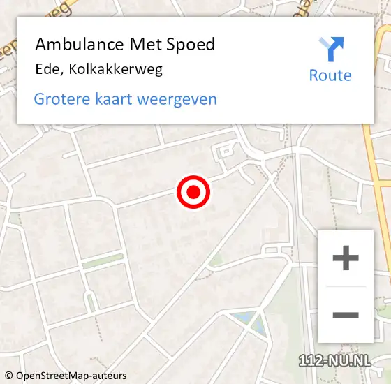 Locatie op kaart van de 112 melding: Ambulance Met Spoed Naar Ede, Kolkakkerweg op 15 augustus 2021 16:29