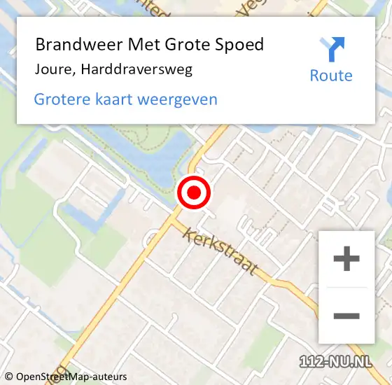 Locatie op kaart van de 112 melding: Brandweer Met Grote Spoed Naar Joure, Harddraversweg op 15 augustus 2021 16:37