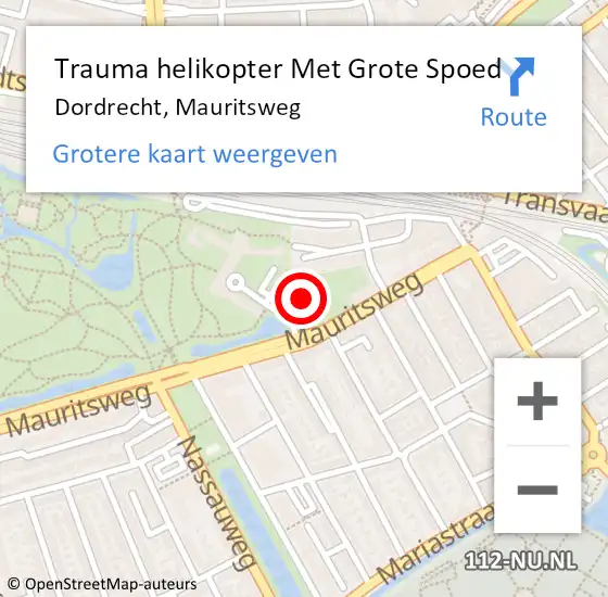 Locatie op kaart van de 112 melding: Trauma helikopter Met Grote Spoed Naar Dordrecht, Mauritsweg op 15 augustus 2021 16:42