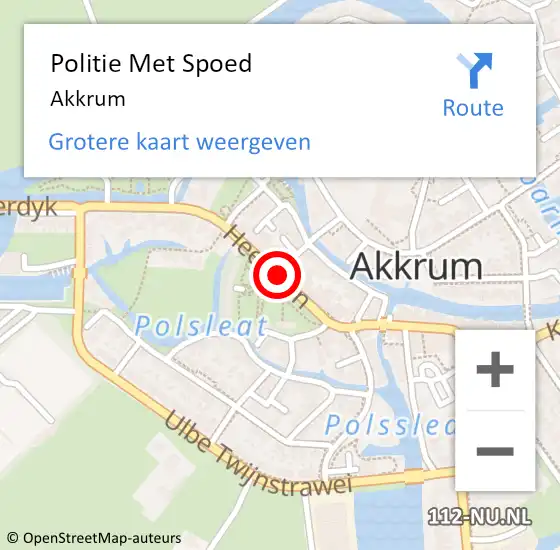 Locatie op kaart van de 112 melding: Politie Met Spoed Naar Akkrum op 15 augustus 2021 16:42