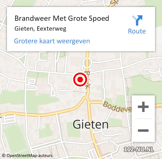 Locatie op kaart van de 112 melding: Brandweer Met Grote Spoed Naar Gieten, Eexterweg op 15 augustus 2021 17:03