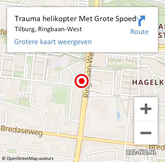 Locatie op kaart van de 112 melding: Trauma helikopter Met Grote Spoed Naar Tilburg, Ringbaan-West op 15 augustus 2021 17:14