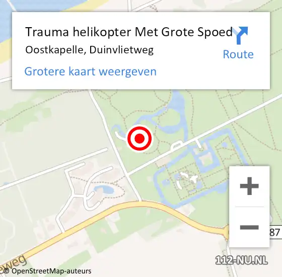 Locatie op kaart van de 112 melding: Trauma helikopter Met Grote Spoed Naar Oostkapelle, Duinvlietweg op 15 augustus 2021 18:09