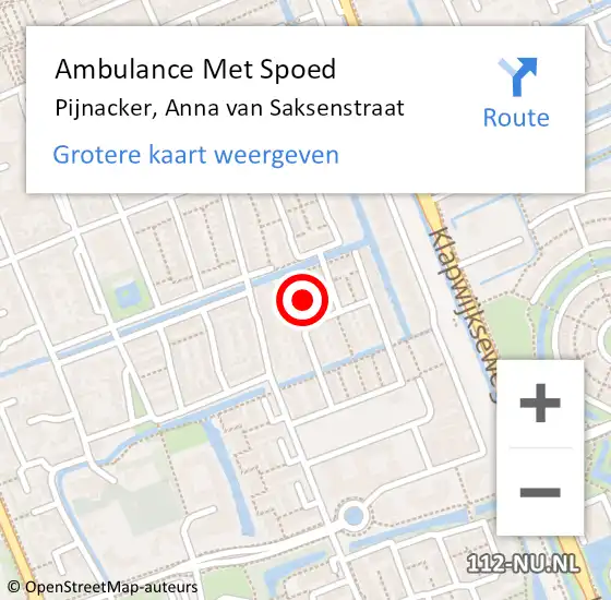 Locatie op kaart van de 112 melding: Ambulance Met Spoed Naar Pijnacker, Anna van Saksenstraat op 15 augustus 2021 18:18