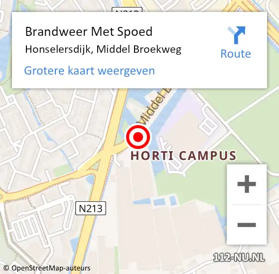 Locatie op kaart van de 112 melding: Brandweer Met Spoed Naar Honselersdijk, Middel Broekweg op 15 augustus 2021 18:34