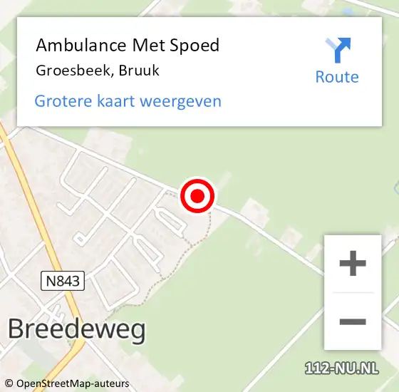 Locatie op kaart van de 112 melding: Ambulance Met Spoed Naar Groesbeek, Bruuk op 15 augustus 2021 18:45