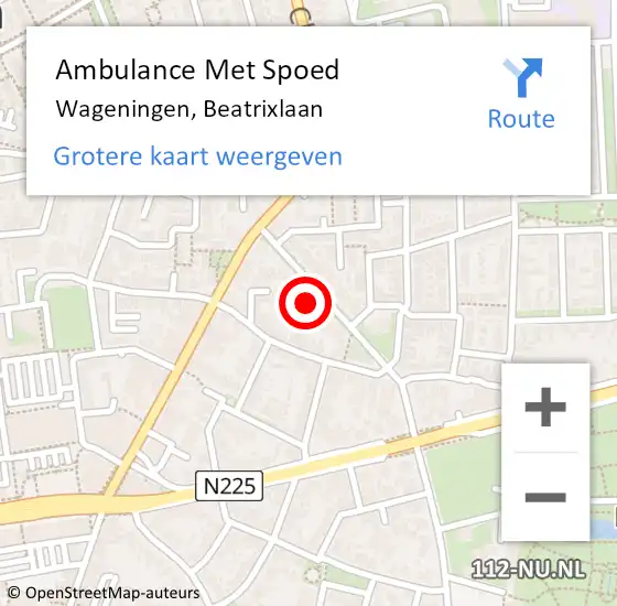 Locatie op kaart van de 112 melding: Ambulance Met Spoed Naar Wageningen, Beatrixlaan op 15 augustus 2021 18:58