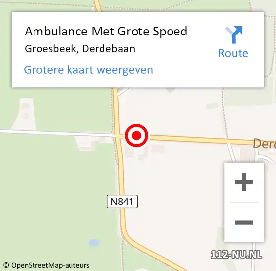 Locatie op kaart van de 112 melding: Ambulance Met Grote Spoed Naar Groesbeek, Derdebaan op 15 augustus 2021 19:48