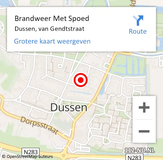 Locatie op kaart van de 112 melding: Brandweer Met Spoed Naar Dussen, van Gendtstraat op 15 augustus 2021 19:58