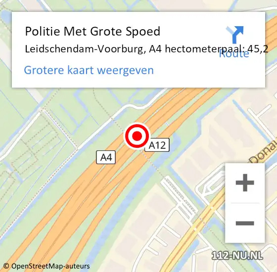 Locatie op kaart van de 112 melding: Politie Met Grote Spoed Naar Leidschendam-Voorburg, A4 hectometerpaal: 45,2 op 15 augustus 2021 20:15