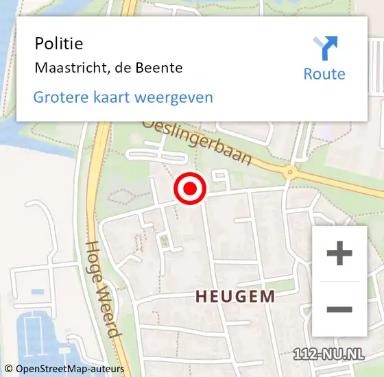 Locatie op kaart van de 112 melding: Politie Maastricht, de Beente op 15 augustus 2021 21:26